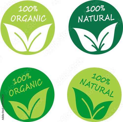 Set of round natural or organic logos with leaves