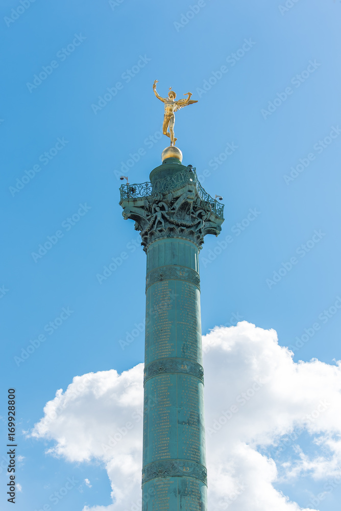     Paris, place de la Bastille, statue of the golden angel, closeup 