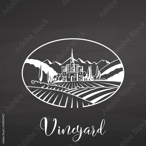 Vineyard logo and title on chalkboard