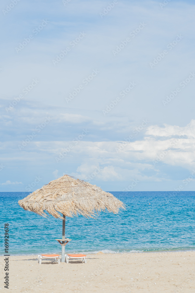 Sea wallpaper - bamboo umbrella, blue ocean, wind, summer