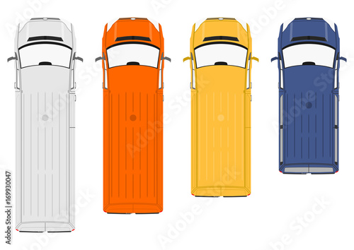Plan view of the modern van. Minimalistic flat vector.
