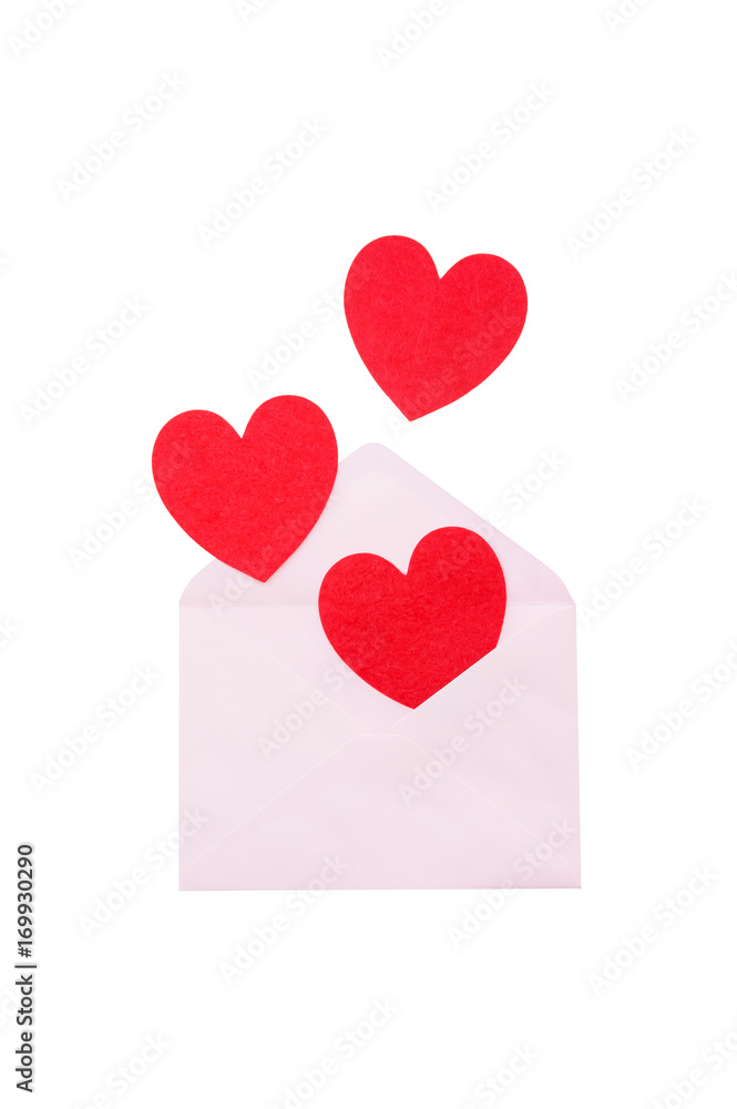Red heart in a pink envelope on a white background.