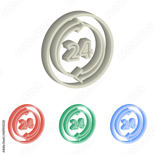 24 hour service 3d isometric vector icons.