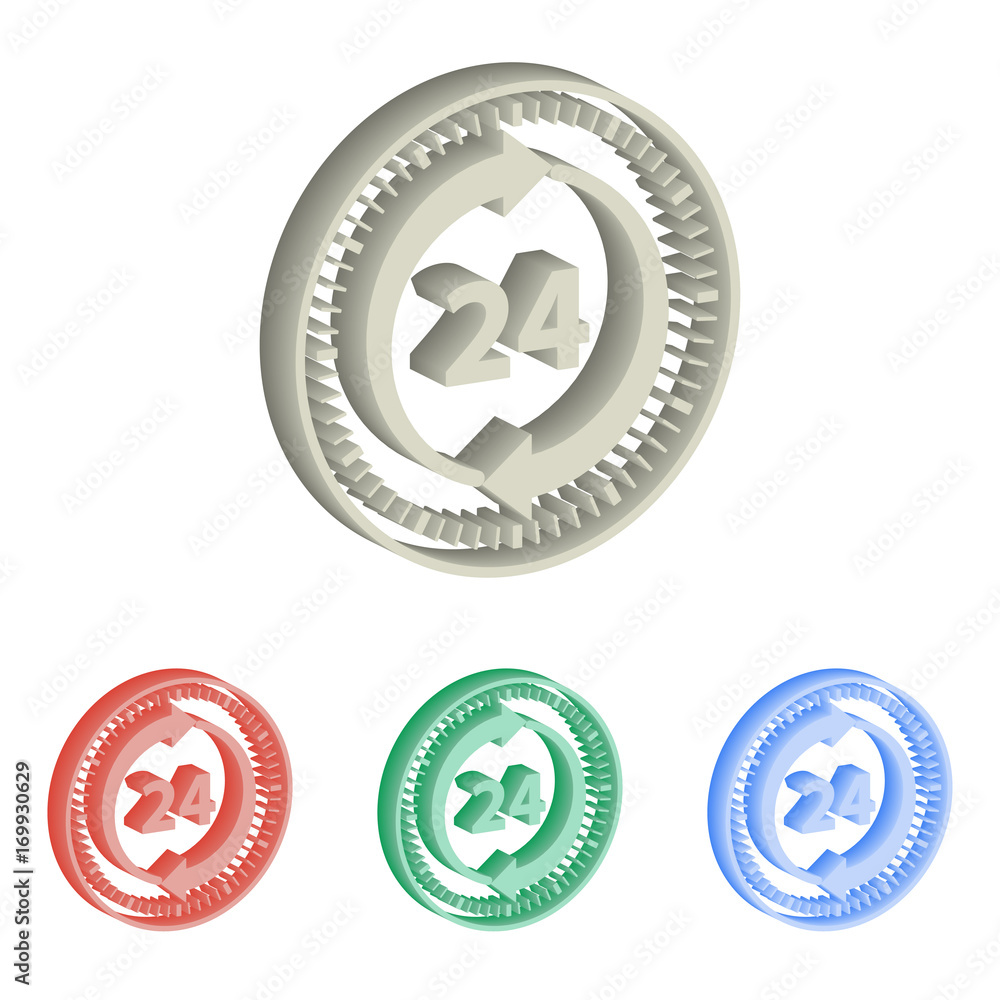 24 hour service 3d isometric vector icons. 24 hour service 3d isometric vector icons.