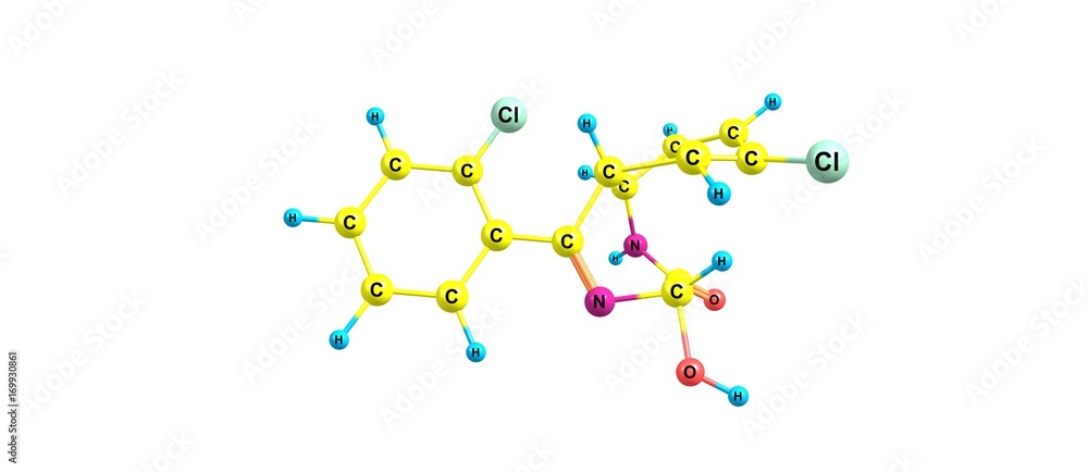 Lorazepam acid molecular structure isolated on white