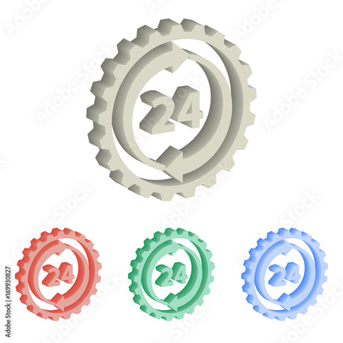 24 hour service 3d isometric vector icons.