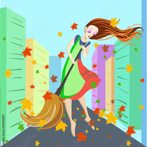 vector street cleaner with a broom