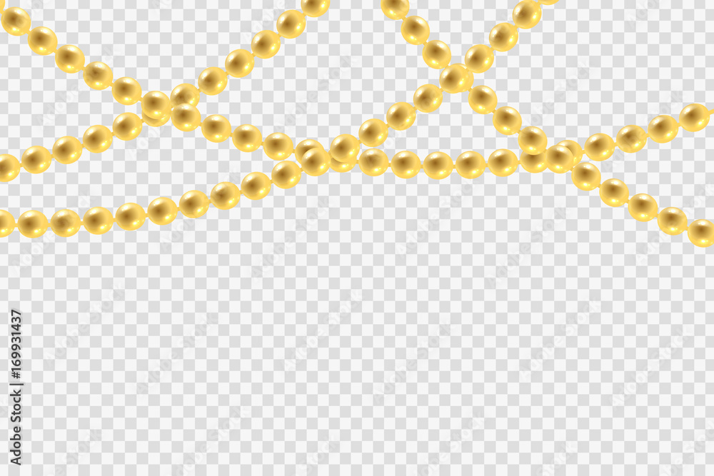 Vector realistic isolated golden beads necklace pattern for decoration