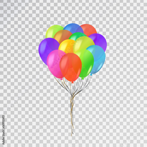 Naklejka Wektorowy ustawiający realistyczni odosobneni balony dla świętowania i dekoraci na przejrzystym tle. Koncepcja wszystkiego najlepszego, rocznicy i ślubu.