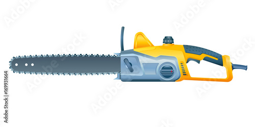 Chain electric saw on white background. Vector illustration