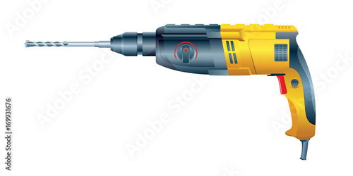 Rotary hammer with a drill on white background. Vector illustration