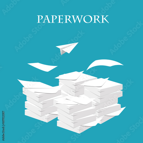 Documents. Stack, pile of paper. Paperwork and routine. Vector illustration