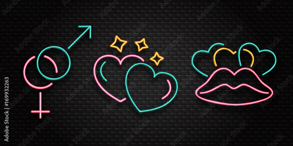 Vector set of realistic isolated neon erotic signs for decoration on