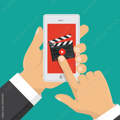 On line order of cinema tickets. Smartphone application. Vector illustration.