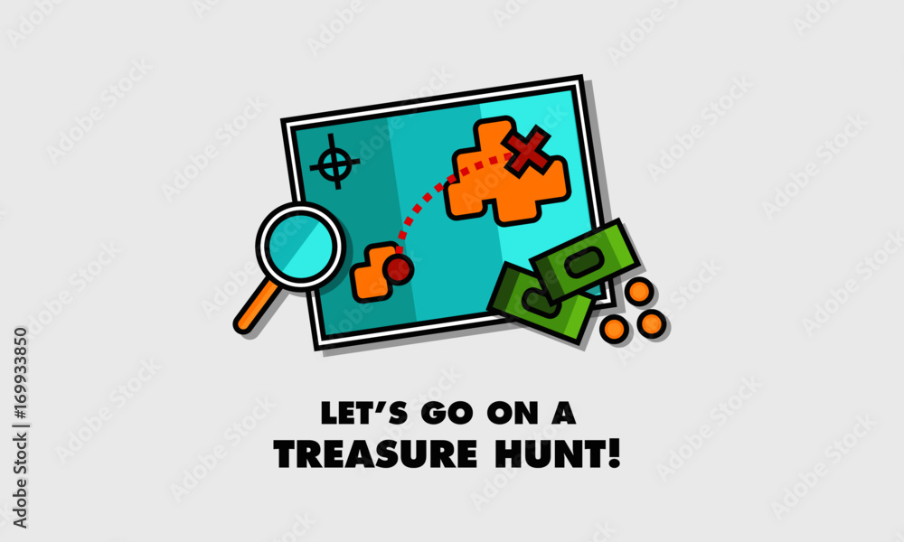 Pirate Treasure Map With Text Box and 'Find It' Button (Treasure Map Hunt With Magnifying Glass and Money Line Icon Quote Poster Design) Pirate Treasure Map With Text Box and 'Find It' Button (Treasure Map Hunt With Magnifying Glass and Money Line Icon Quote Poster Design)