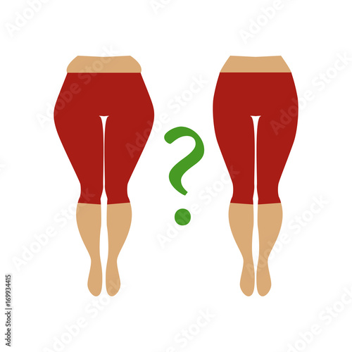 Fat and slim womans hip. Illustration of a woman with cellulite and smooth skin.  Weight loss concept