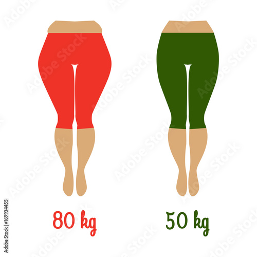 Fat and slim womans hip. Illustration of a woman with cellulite and smooth skin.  Weight loss concept