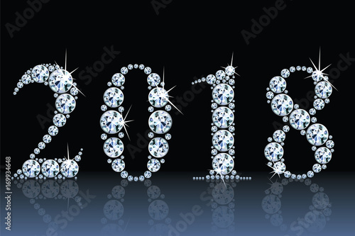 Text design from diamonds, concept for new year 2018. Vector illustration. 