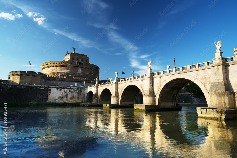 Saint Angel castle and bridge and Tiber river, Rome, Italy