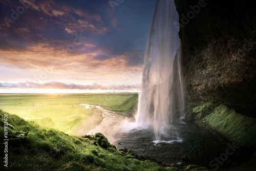 Fototapeta Naklejka Na Ścianę i Meble -  Seljalandsfoss waterfall at sunset, Iceland