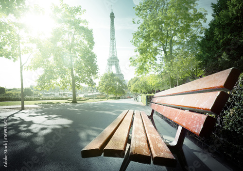Photography bench in park near Eiffel tower, Paris