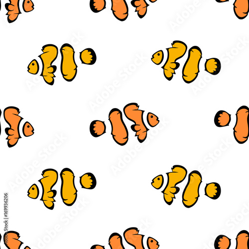 Vector seamless pattern of simple clown fishes. Marine background