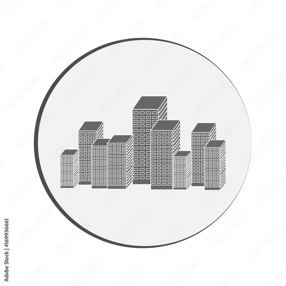 Skyscrapers silhouette in ring on white background