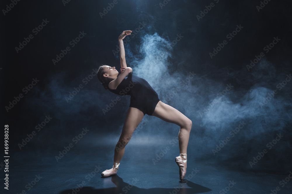 ballerina dancing in pointe and leotard