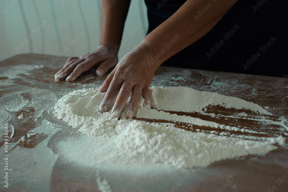 Chef preparing dough - cooking process Chef preparing dough - cooking process