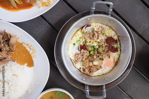 Vietnamese Omelette or Indochina pan-fried egg with toppings