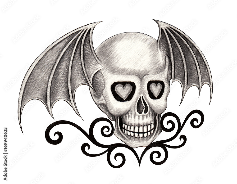 Obraz premium Art wings devil skull tattoo.