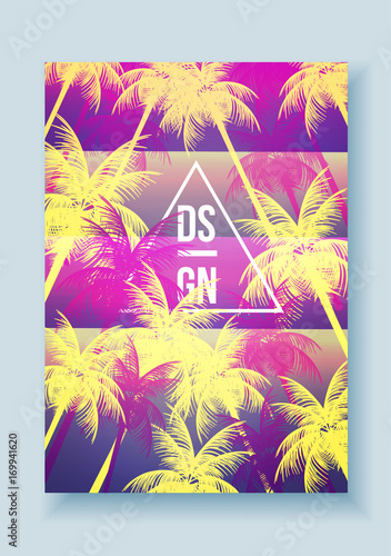 Tropical Palm Tree Retro Mosaic Summer Holiday Poster - Vector Illustration.