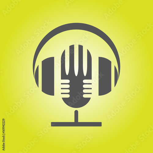 Microphone with headphones, music or sound concept icon