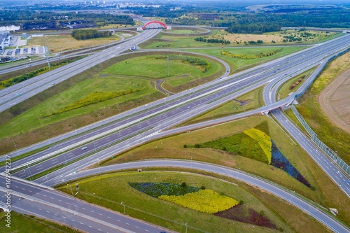 Aerial view of Gliwice Sosnica motorway junction.