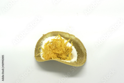 Thai Crispy Pancakes on white backgound.