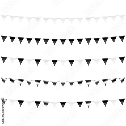 Monochrome black and white bunting festive decorations flags vector set
