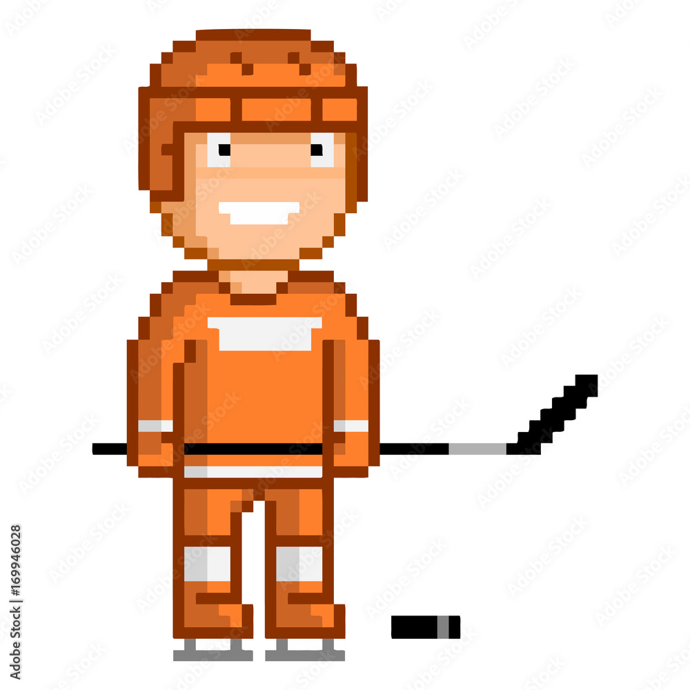 Vector Pixel Art Funny Hockey Player Stock Vector | Adobe Stock