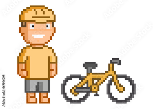 Retro 8-bit pixel cyclist for games