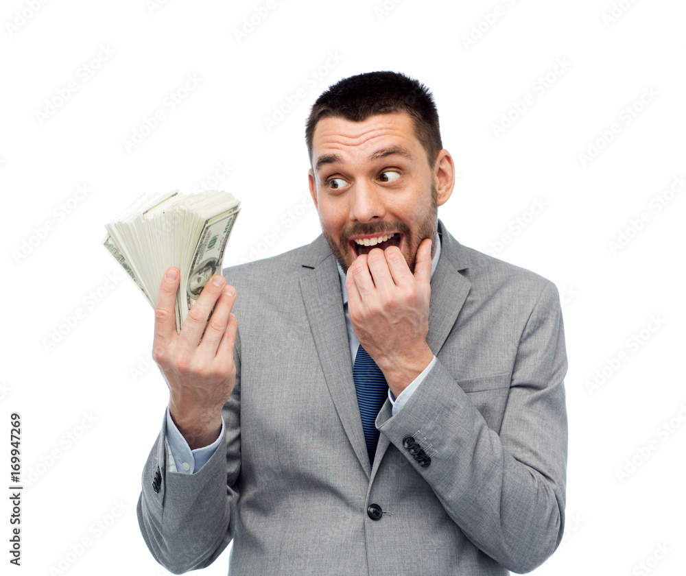 smiling businessman with american dollar money smiling businessman with american dollar money