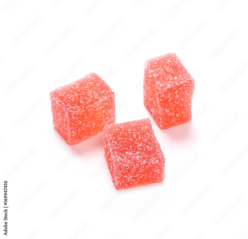 Red jelly sugar candies isolated on white background Red jelly sugar candies isolated on white background