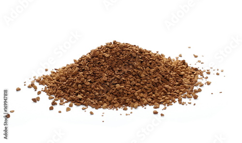 Pile of instant coffee grains isolated on white background