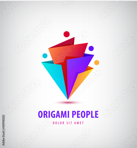 Vector men group logo, human, family, teamwork icon. Community, people sign in modern style, origami 3d.