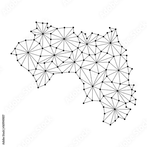Guinea map of polygonal mosaic lines network  rays and dots vector illustration.