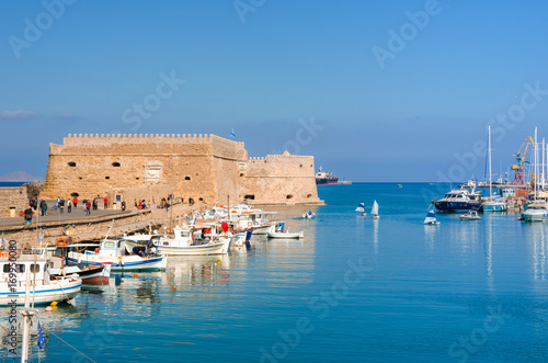 View of Heraklion harbour from the old venetian fort Koule, Crete, Greece