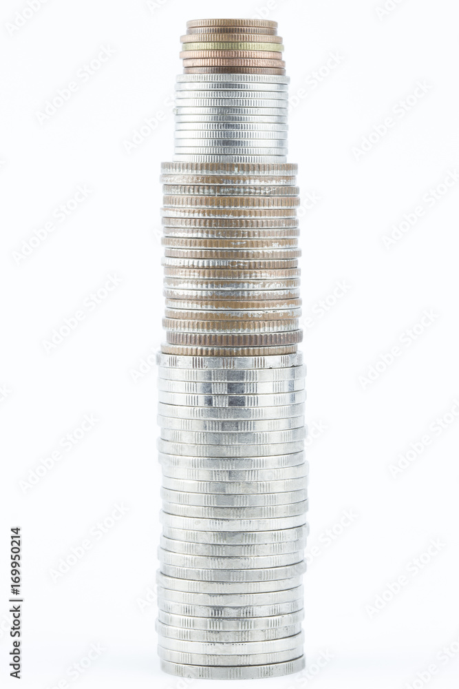 Coin sort vertical concept idea isolated on white background. Coin sort vertical concept idea isolated on white background.