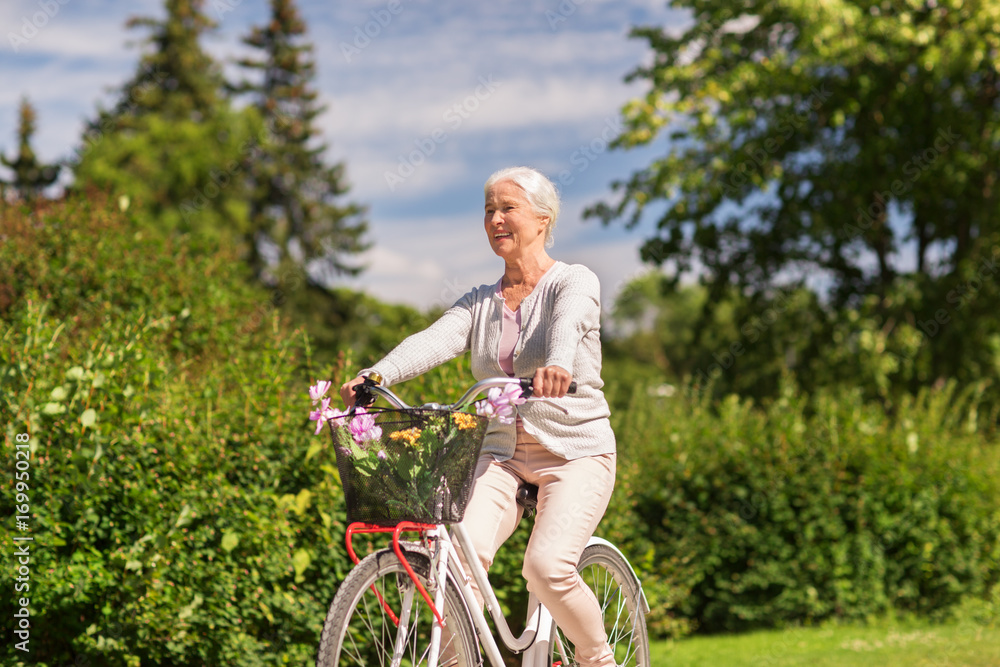 happy senior woman riding bicycle at summer park happy senior woman riding bicycle at summer park
