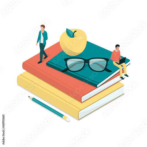 Academic students and pile of books