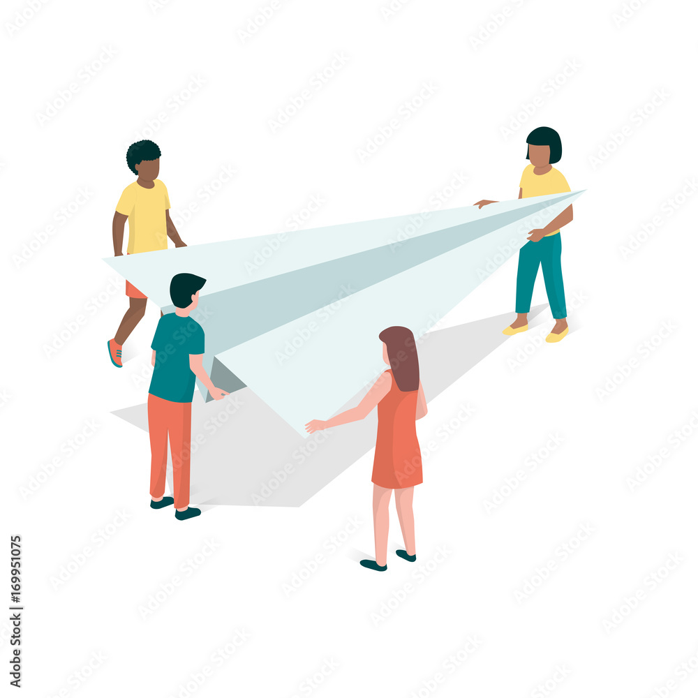 Children holding a paper plane Children holding a paper plane