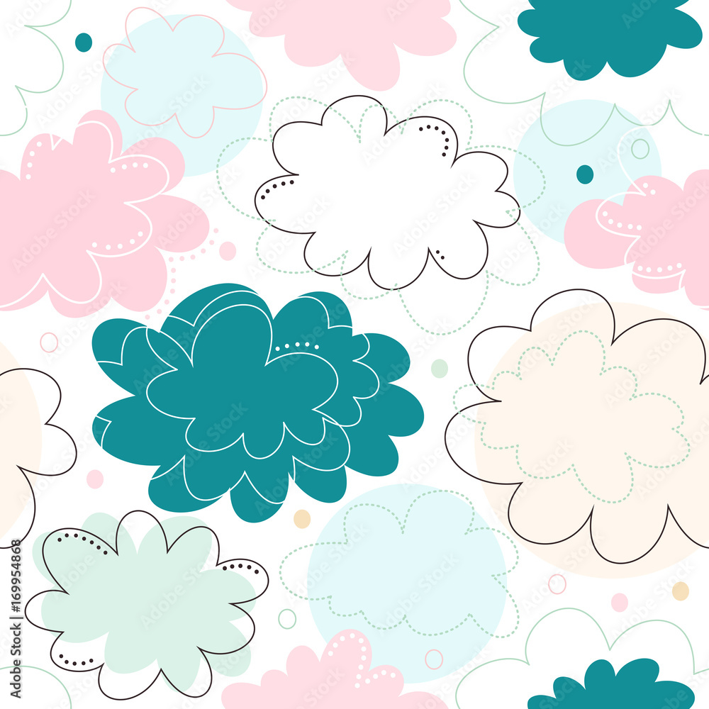 Seamless decorative pattern with fantasy clouds. Childish delicate texture, cute baby background Seamless decorative pattern with fantasy clouds. Childish delicate texture, cute baby background