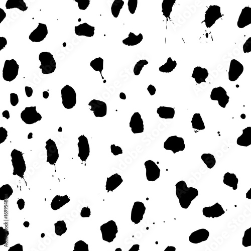 Seamless handdrawn pattern with black ink on white background. Abstract brush stains